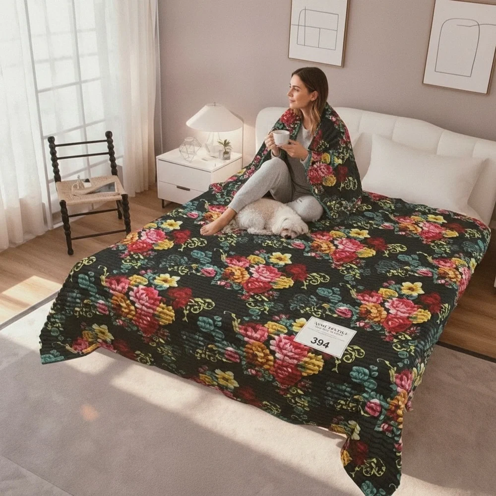 AXMI Textile Rafah Soft Floral Multicolor Blanket Vintage Peonies King size